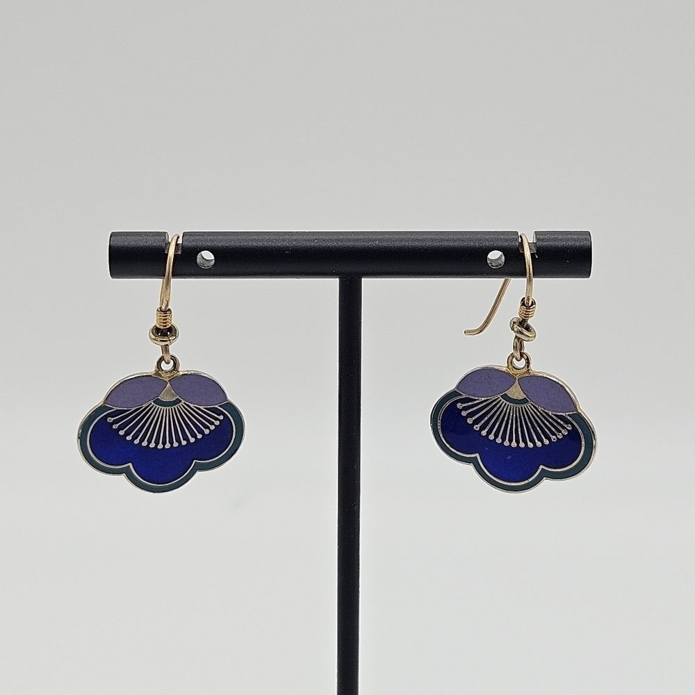 Laurel Burch blue lotus flower dangle earrings